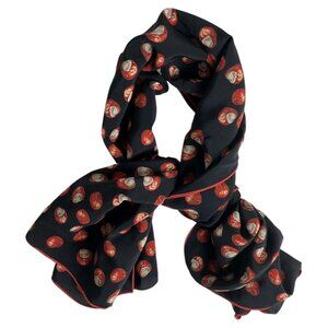 FABRIC FRONTLINE Women's 100% Silk Shawl LUXURY Black Brown Chestnut Logo EUC